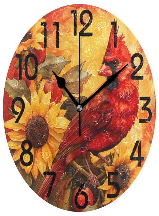 ZzWwR Beautiful Cardinal Sunflower Art 10 Inch Round Wall Clock, Analog Quiet Non Ticking Desk Clock for Home Kitchen/Living Room/Bedroom/Bathroom/Office - Image 1
